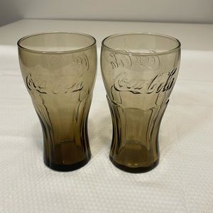 Vintage Coca Cola brown 14 oz drinking glass. Set of 2.